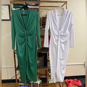 Chic Long Sleeve Green and White Dresses